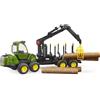 Bruder Trattore John Deere 1210E Retroescavatore con 4 tronchi e pinza in legno - Gioco