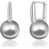 KOOUNUATA 12MM Grigio Rotondo Shell Perla Drop Orecchini Pendolo Platino Placcato Leverback Hoops per le Donne Minimalista Simulato Pearl Jewelry