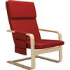 BAKAJI Sedia a Dondolo in Legno di Betulla con Rivestimento in Cotone Imbottito in Spugna Altissima Densità, Poltrona Oscillante Relax con Borsa a 2 Scomparti e Cuscino, Seduta Ergonomica (Rosso)