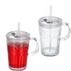 Relaxdays Set da 2 Tazze per Bevande, Bicchieri in Vetro per Frullati, Coperchio Cannuccia e Manico, 450 ml, Trasparente