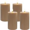 Relaxdays Candele LED, set 4, HxD: 13 x 7,5 cm, fiamma tremolante, vera cera, scanalature, senza fiamma, colori a scelta