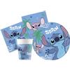 Ciao-Kit Party Tavola Disney Stitch & Angel per 24 persone (88 pezzi: 24 piatti Ø23cm, 24 bicchieri 200ml, 40 tovaglioli 33x33cm) in carta FSC