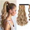 Gairyan 50cm Coda Capelli Extension Coda di Cavallo Mossi Posticci per Capelli Wrap Around Ponytail Extension Finta Estensione Sintetici Ondulati Ricci Lunghi per Donna, Biondo Scuro & Biondo
