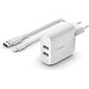 Belkin CARICABATTERIE 2 PORTE USBA, CAVO USB-A A LIGH. 1M (Belkin BOOST CHARGE str?mforsyningsada)