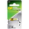 GP-BATTERY HIGH VOLTAGE 27A - Blister with 1 battery. 12V - For products like car remotes and lighters. Also known as LR27A / E27 / A28 -