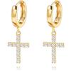Aobei Pearl 18K placcato oro Croce Dangle Huggie Hoop Orecchini per le donne Dainty Pave Cubic Zirconia Orecchini