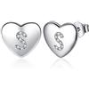 Jrêveinfini Cuore Orecchini Donna Argento 925, Lettera iniziale S Orecchini Bambina Ragazza Anallergici, Orecchini Piccoli Nichel Free Bimba Sposa Brillanti, Regalo Donna Compleanno Bambina