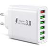 sccvee Caricatore USB 50W, stazione di ricarica multiuso, spina di ricarica a 6 porte con QC 3.0, spina a parete multipla, compatibile con iPhone 11/12/13/14/15/16/SE/XS/XR/iPad/Samsung Galaxy S21/S22/S23