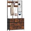 HOMCOM Mobile d'ingresso 4 in 1, appendiabiti, vestiaire con 7 cassetti in tessuto e 14 ganci, 100 x 30 x 183 cm, marrone rustico | Aosom Italy