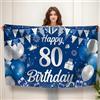 Koliphy Striscione per 80° compleanno, con scritta Happy 80th Birthday, decorazione per feste in mano, extra large, per uomini e donne (blu argento)