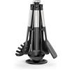 Joseph Joseph Elevate Set di 5 Utensili Cucina, Accessori in Silicone, Mestoli, Cucchiai, Spatola, senza BPA, Antiaderenti, Resistenti al Calore, Manici in Acciaio Inox, con Portautensili Girevole