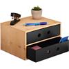 Relaxdays Organizer da Scrivania, 2 Cassetti, bambù e MDF, HLP: 15x25x20 cm, Portapenne Tavolo Ufficio, Naturale Nero