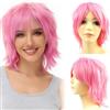 Luxiremi Parrucca per cosplay anime capelli corti, mandarini, rosa, per uomo e donna, costume di Halloween e carnevale