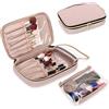 Yarwo Borsa per Pennelli Trucco, Borsa da Viaggio per Pennelli Make Up(fino a 24cm), Beauty Case con Tasca Trasparente Staccabile per Set Pennelli Make Up, Beige Rosa(SOLO BORSA)