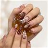 XETHI 24 Pezzi Unghie Finte Adesive | Press on Nails Lucide con Stampa 3D Floreale e Coccodrillo Marrone | Sticker Unghie Lunghe a Mandorla Color Carne e Cioccolato | Fake Nails per Uso Quotidiano Feste