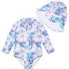 BONVERANO Costume Intero Bambina Manica Lunga Protezione UV 50+ con Cuffia(Rosa-Nuvola,24-36mesi)…