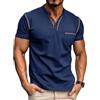 PRIVIMIX Maglietta Uomo Henley con Tasca - Maglia Manica Corta, T-Shirt Cotone per Lavoro o Sottogiacca, Navy, XXL