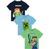 MINECRAFT T-Shirt da Bambino, Confezione da 3 T-Shirt Gaming per Ragazzi, Multipack di T Shirt per Bambini, Multicolore 9-10 Anni