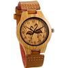 JewelryWe Orologio da donna rotondo con motivo in legno, al quarzo, cinturino in vera pelle, orologio da polso casual, Motivo fenicottero., Occasioni festive