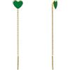 Aka Gioielli® - Orecchini Pendenti a Catenella con Cuore Verde in Argento 925 Placcato Oro 18K, Orecchini Infilatori Saliscendi Donna e Ragazza