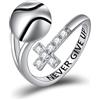 YFN Anello da tennis in argento sterling con croce anelli regolabili non mollare mai gioielli amanti del tennis regali per le donne tennis atleta
