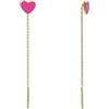Aka Gioielli® - Orecchini Pendenti a Catenella con Cuore Rosa in Argento 925 Placcato Oro 18K, Orecchini Infilatori Saliscendi Donna e Ragazza