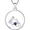 YL Collana Madre e Figlio 925 Argento tagliato Febbraio Pietra portafortuna Ametista Collana con Ciondolo Regali per Donne Mamma, 45-48 CM