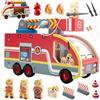 Nene Toys Camion dei Pompieri in Legno - Giocattolo Educativo Magnetico per Bambini 2+ Anni - Scala Girevole 360°, Tubi Magnetici, Idrante, Pompieri & Dalmata - Gioco Montessori FSC Regalo Perfetto