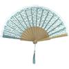 MAPIMANIA - Ventaglio da Borsetta Turchese Pieghevole colorato in Legno e Pizzo con Nappina, Ventagli Matrimonio, Ventaglio Giapponese Resistente