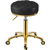 XCRFKGW Sgabello Rotolante Girevole Dorato, Altezza Regolabile 43-55 cm, PU Pelle Sedia con Ruote, Telaio Placcato Oro, Girare Sedia per Cura dei Piedi, Tatuaggi (Nero)