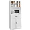 VASAGLE Credenza Alta Cucina, Dispensa Mobile da Cucina con Ante in Vetro e Ripiani Regolabili, Cassetto, Foro per Cavi, per Microonde, Stile Moderno, Bianco LSC361W21