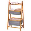 Avilia Scaffale Portaoggetti in Bambu' con 2 Cesti Porta Biancheria in Poliestere e Un Ripiano, per Camera e Bagno, 33x45x99cm