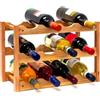 AviliaHome Portabottiglie Vino in Bambù 12 Bottiglie - 3 Ripiani Salvaspazio & Design Ecologico, Compatto 42x21x28cm- Montaggio Facile & Veloce - Perfetto per Cucina, Cantina, Soggiorno
