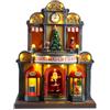 Wintem - Casa di Babbo Natale Animato con Luci LED e Musica Natalizia per Decorazioni Festive e Addobbi Luminosi, Dipinto a Mano e Facile da Usare con Cavo USB Incluso
