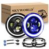 SKYWORLD 2 Pcs 7 Pollici Rotonda Fari Led con Anello Di Montaggio, 50W 5000LM Faro a LED Blu Bianco Off Road Lights Fire Cross Hi/Lo Fascio DRL Fari anteriori per Wrangler JK TJ LJ CJ Hummer