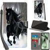 PHINIENLAND Cover per Samsung Galaxy S24 FE custodia portafoglio Cavallo nero | 3 scomparti carte, 1 tasca banconote, Chiusura magnetica, Supporto, Pelle PU flip cover per Samsung S24 FE