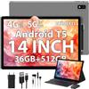 PIXGOOD 2K Android 15 Tablet 14 Pollici, 36GB RAM, 512GB ROM (2TB Espandibile), 4G SIM Lte & 5G WiFi, 2000 * 1200FHD, 11580mAh, Octa-Core, 13MP+8MP, Tablet in offerta con tastiera|Custodia (Grigio)