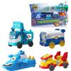Super Wings Mini Team Transforming Vehicles, incluso World Aircraft Robot, Marc Cleaning Vehicle, Golden Wheels Vehicle, Super Pets Base per bambini e bambine dai 3 anni in su.