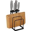 Relaxdays Porta Coltelli & Taglieri 2in1, Accessorio Organizer da Cucina in Metallo, Ceppo Portacoltelli Smart, Nero