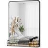 Avilia - Specchio da Parete 40x30x5cm Moderno con Cornice Nera e Ripiano in Legno - Specchio da Bagno con Mensola Portaoggetti Integrata - Design Elegante per Ingresso, Camera e Corridoio