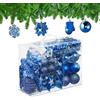 Relaxdays Palline di Natale, Set 100 Addobbi Natalizi, Palle Opache, Lucide, Glitter, 10 Design Diversi, Plastica, Blu