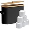 Relaxdays Portarotoli, 12 Rotoli, HLP: 33 x 45 x 16 cm, Tessuto, bambù, Cestino per Carta igienica, scorta, Nero