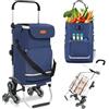 Sekey Carrello della Spesa Pieghevole con Funzione Saliscale, Carrello 3 in 1 con Borsa a Tracolla e 3 Ruote, Trolley e Carrello Ideale per Chi Vive in Città, la Spesa e il Campeggio - Blu