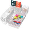 Avilia Set 25 Organizer Cassetti Trasparenti Impilabili - Divisori Modulari Plastica - Contenitori Cassettiera Scrivania, Armadio, Cucina, Make-up - Kit Salvaspazio 4 Formati