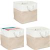 Relaxdays Cesti Portaoggetti in Tessuto Lino, 30x30x30 cm, Bianco Beige | 3 Scatole da Scaffale a Cubo, Manici in Corda