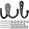 Your Day Mate Set di ganci a vite, 24 pezzi, in nero, 12 x ganci singoli e 12 x ganci doppi incl. viti per legno, hook cappotti per porte, bagni, cucine, corridoi, uncino in metallo fai da te, crochet cappotti