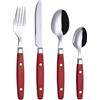 EXZACT Posate 24 pezzi in acciaio inossidabile - con manici per rivetti/Posate stile retrò - 6 forchette da tavola, 6 coltelli da tavola, 6 cucchiai da tavola, 6 cucchiai da tè -Serve 6 (Rosso)