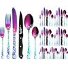 XIAOYU Set di posate da 48 pezzi con coltelli da bistecca, set di posate in acciaio inossidabile per 8 persone, set di coltelli forchette cucchiai con laser unico a forma di fiore di peonia