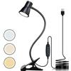 WIYETY Lampada da lettura a LED zoomabile con morsetto: lampada a morsetto dimmerabile, lampada a collo di cigno USB con 3 modalità di temperatura di colore, lampada a morsetto LED, comodino, per