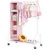 GRANNY SAYS Appendiabiti per Bambini con Organizer a Sospensione, Appendiabiti con Ruote per Travestimenti, Appendiabiti per Bambini, Appendiabiti per la Cameretta dei più Piccoli, Rosa/Bianco